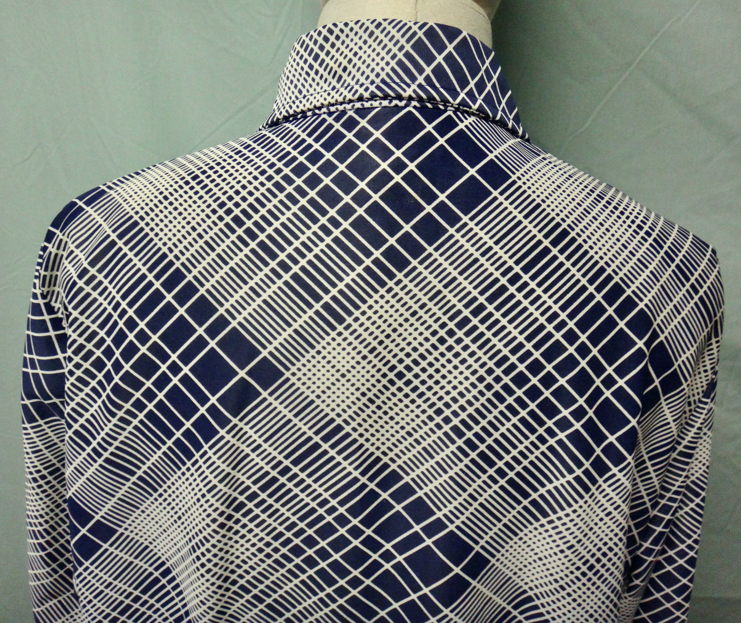 70s Navy Check Rounded Collar Shirt