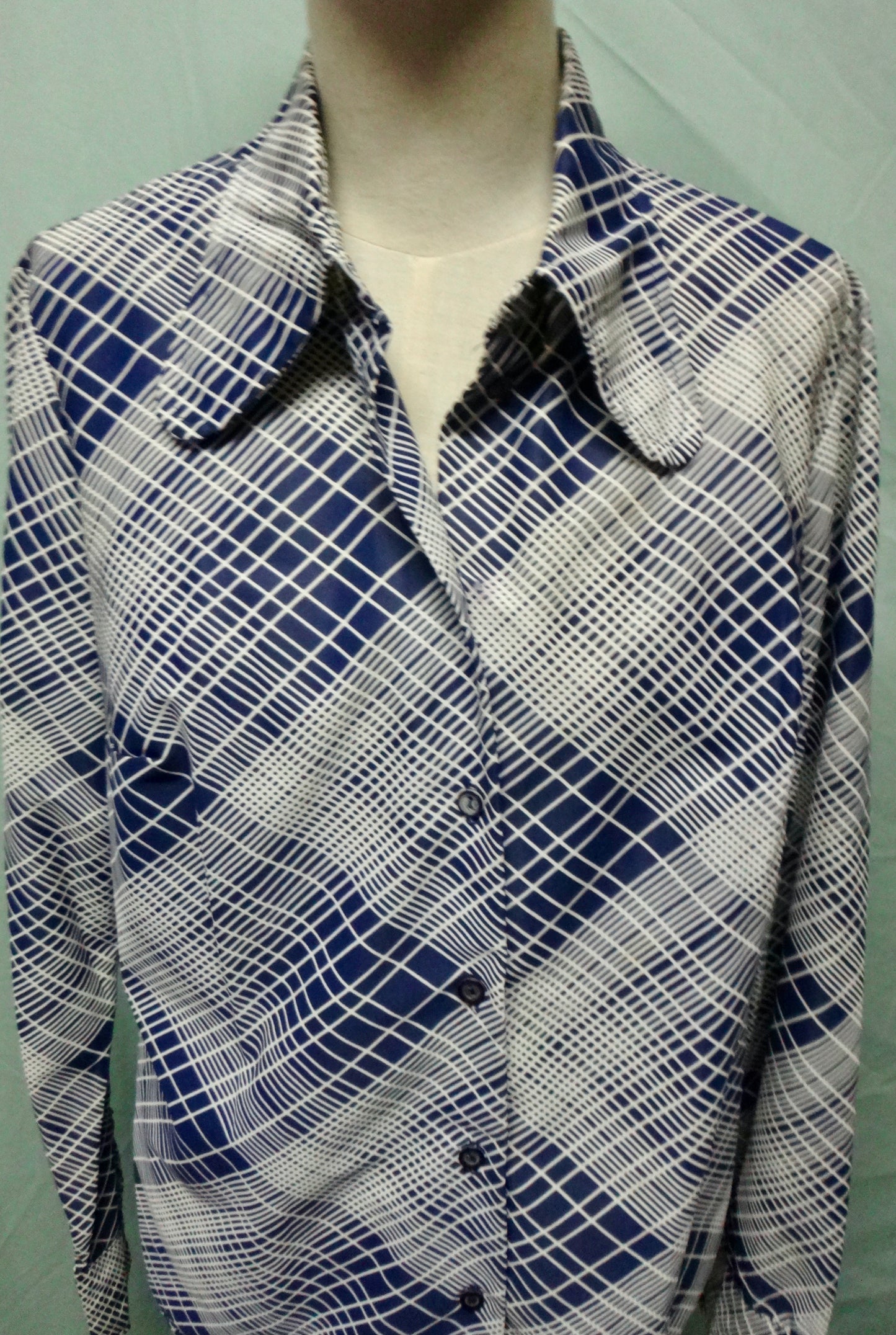 70s Navy Check Rounded Collar Shirt