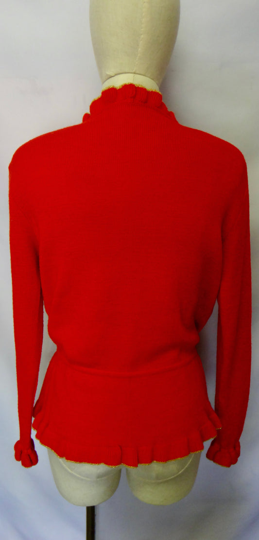 80s Frilled Keyhole Knit in Red and Gold