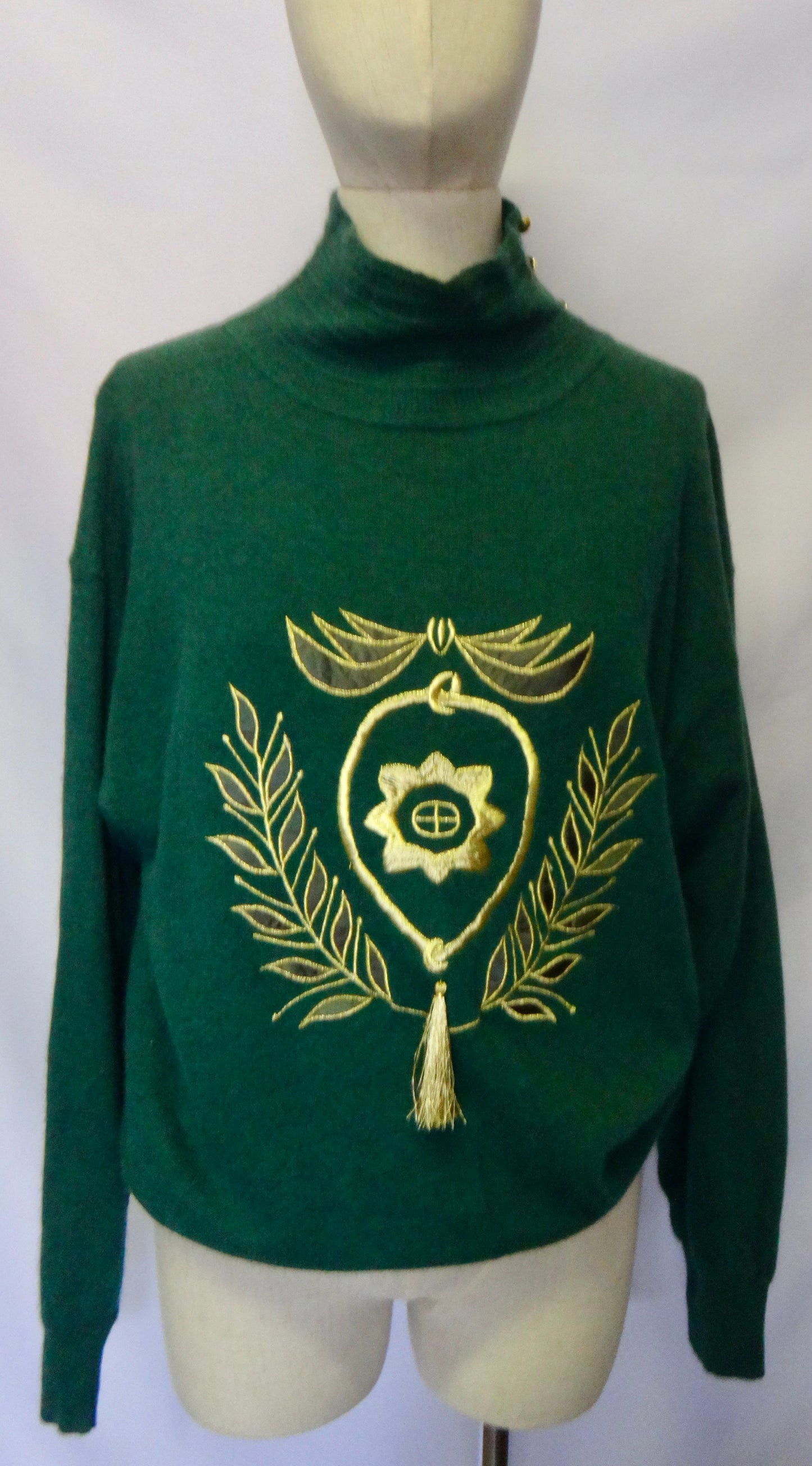 90s Green and Gold Sporty Applique Sweater