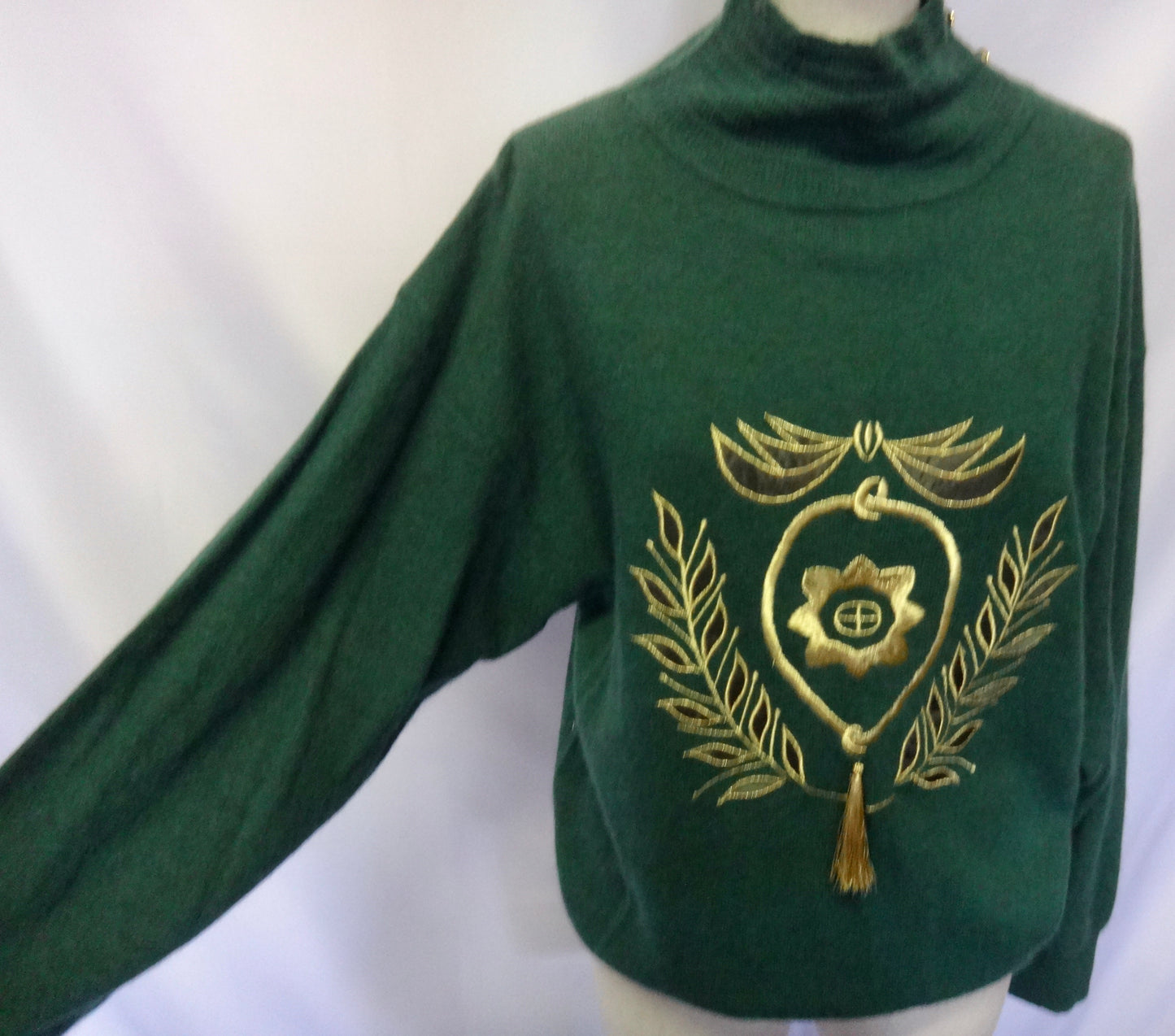 90s Green and Gold Sporty Applique Sweater