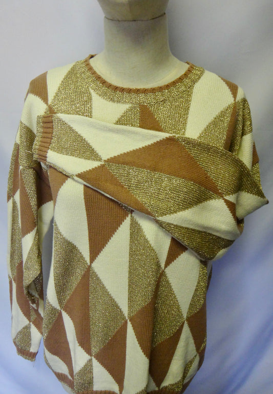 90s Gold Cream Mocha Diamond Crew Knit