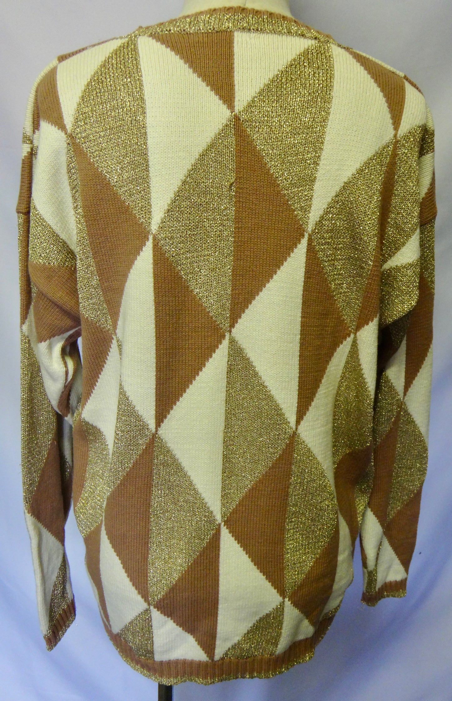 90s Gold Cream Mocha Diamond Crew Knit