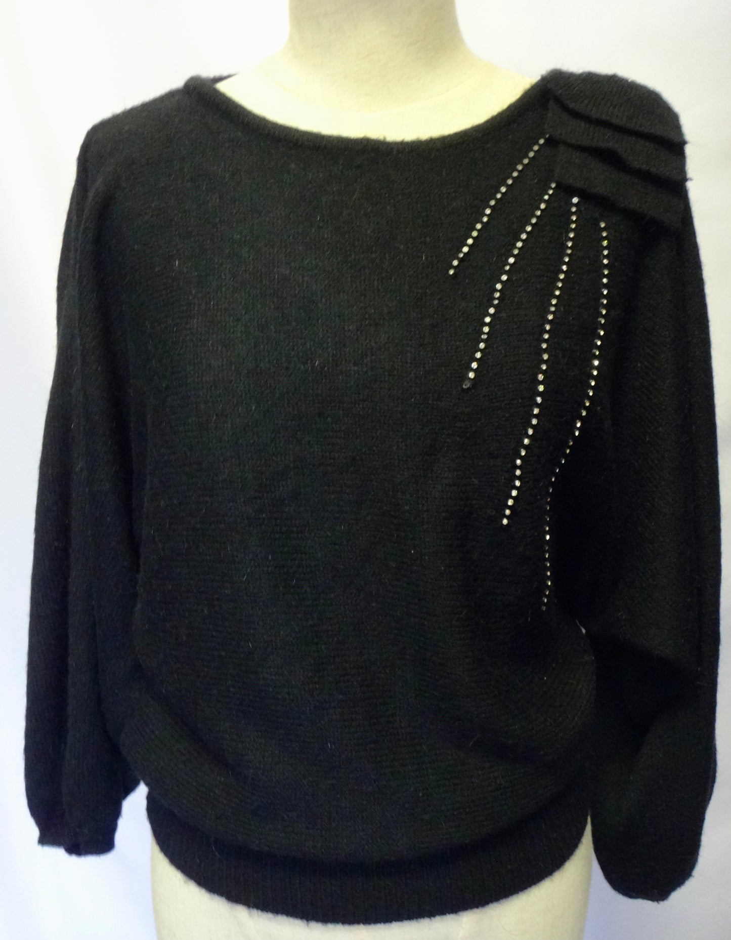 80s Black Bow Diamonte Detail Knit