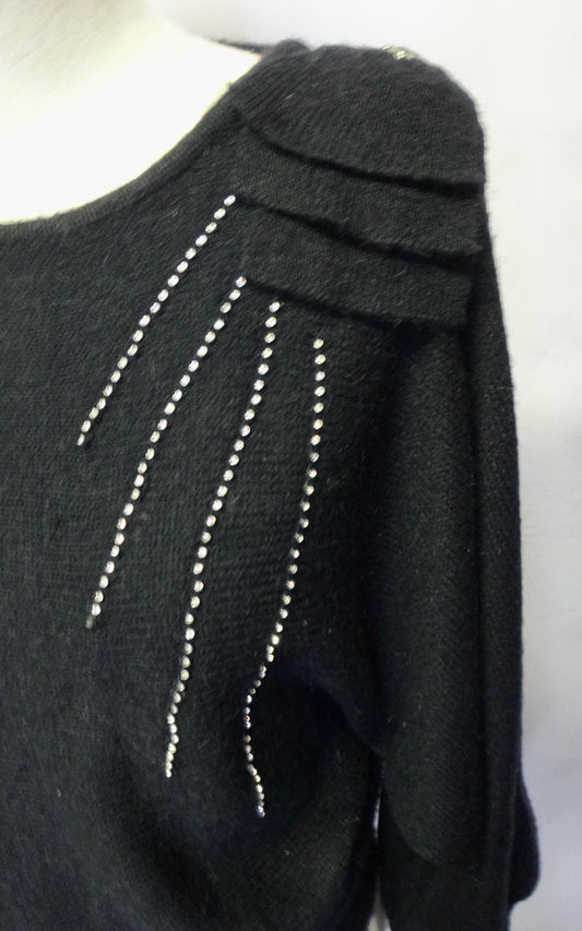 80s Black Bow Diamonte Detail Knit