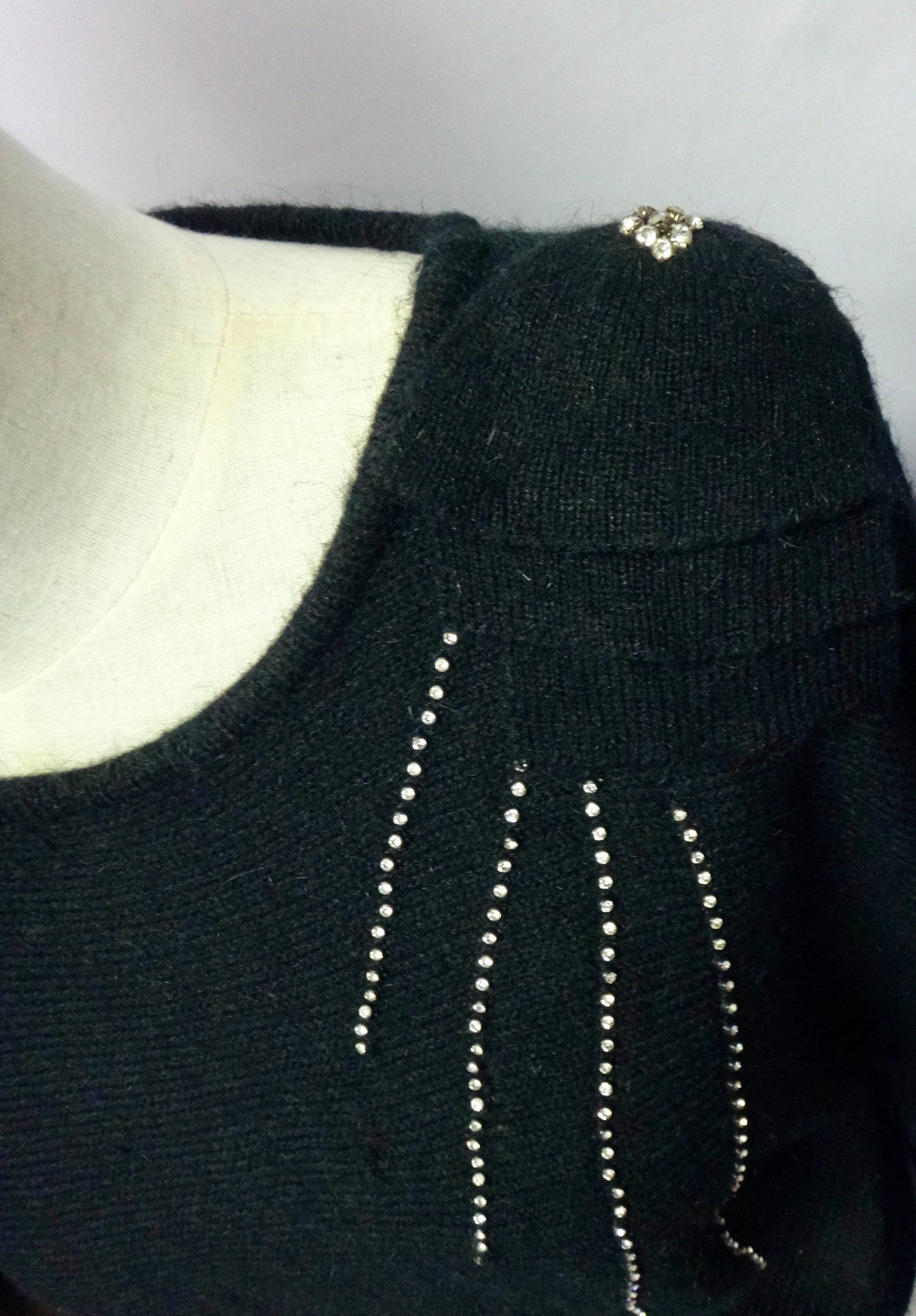 80s Black Bow Diamonte Detail Knit