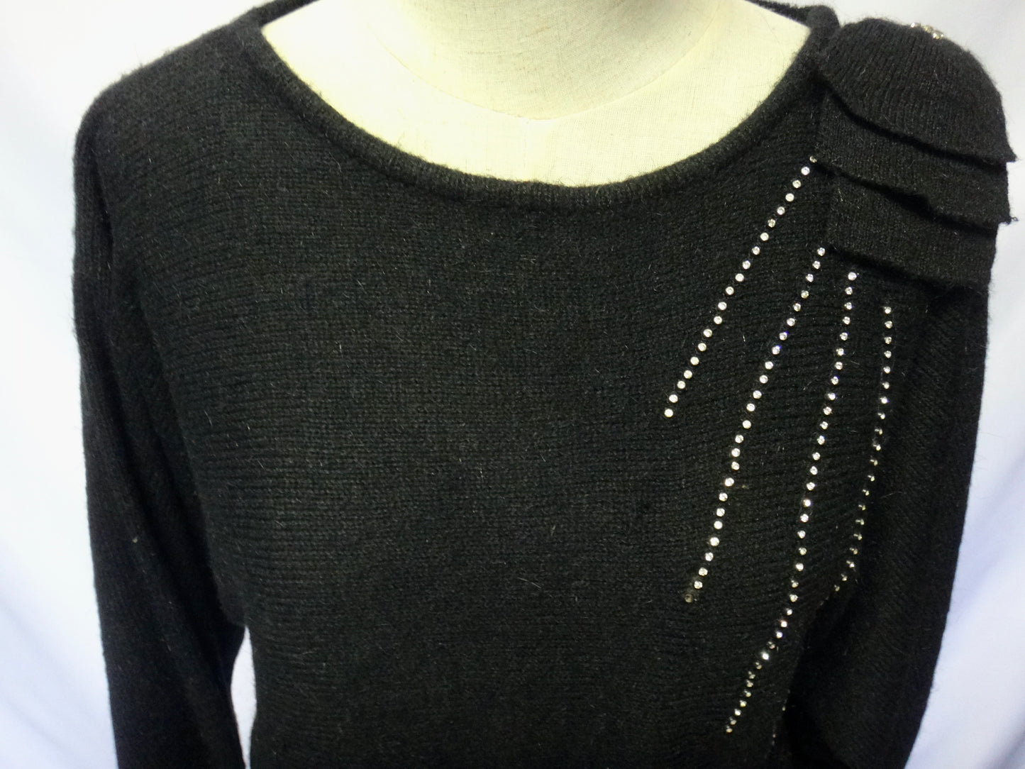 80s Black Bow Diamonte Detail Knit