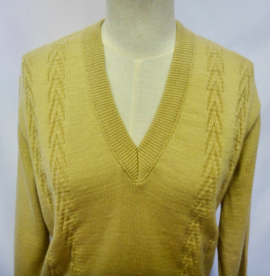 Vintage Caramel Wool V Neck Knit