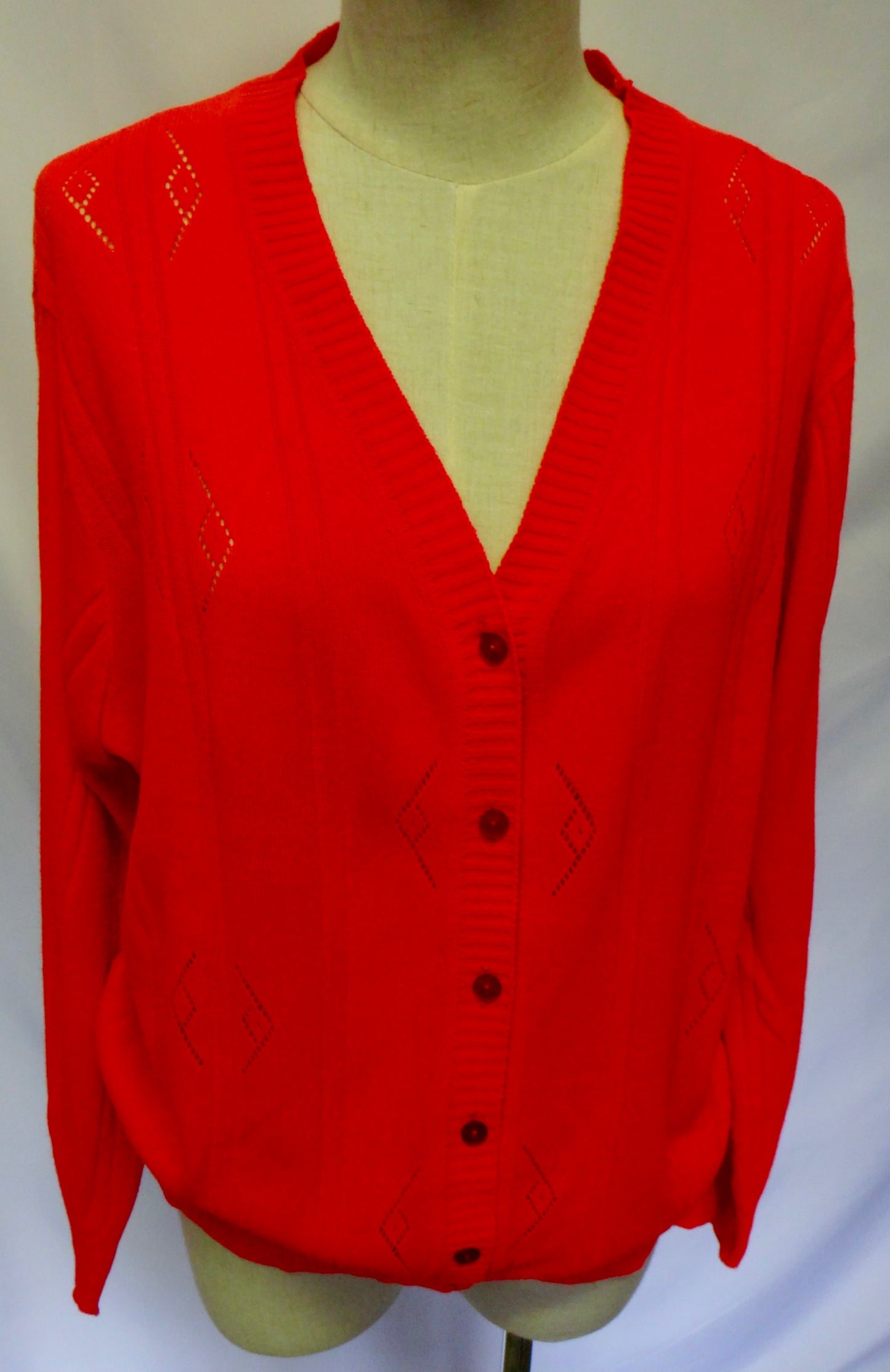 Vintage Red Cardigan with Stitch Detail