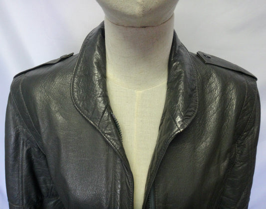 80s Leather Biker Jacket in Stormy Grey