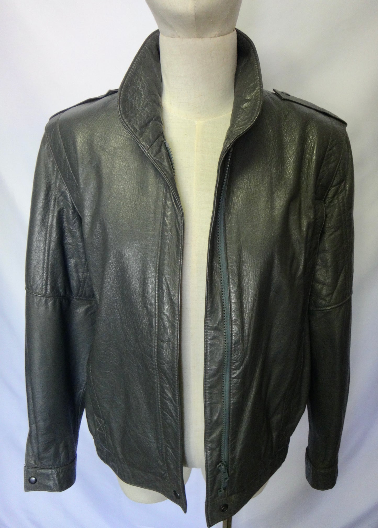 80s Leather Biker Jacket in Stormy Grey