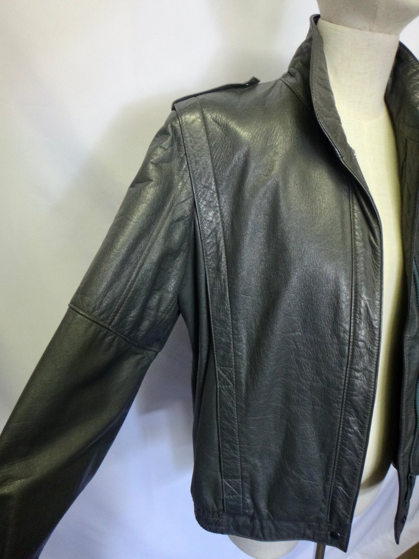 80s Leather Biker Jacket in Stormy Grey