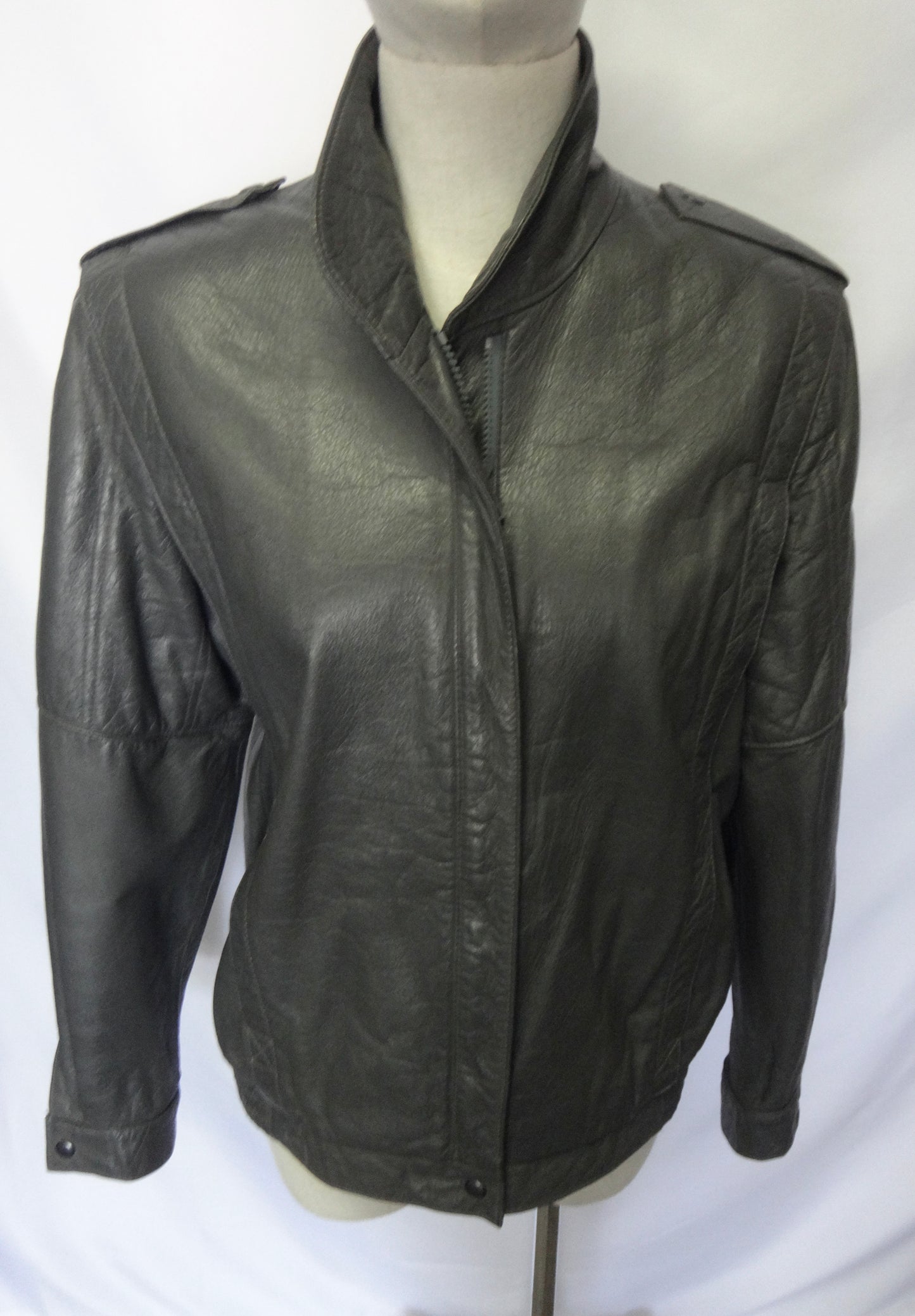 80s Leather Biker Jacket in Stormy Grey