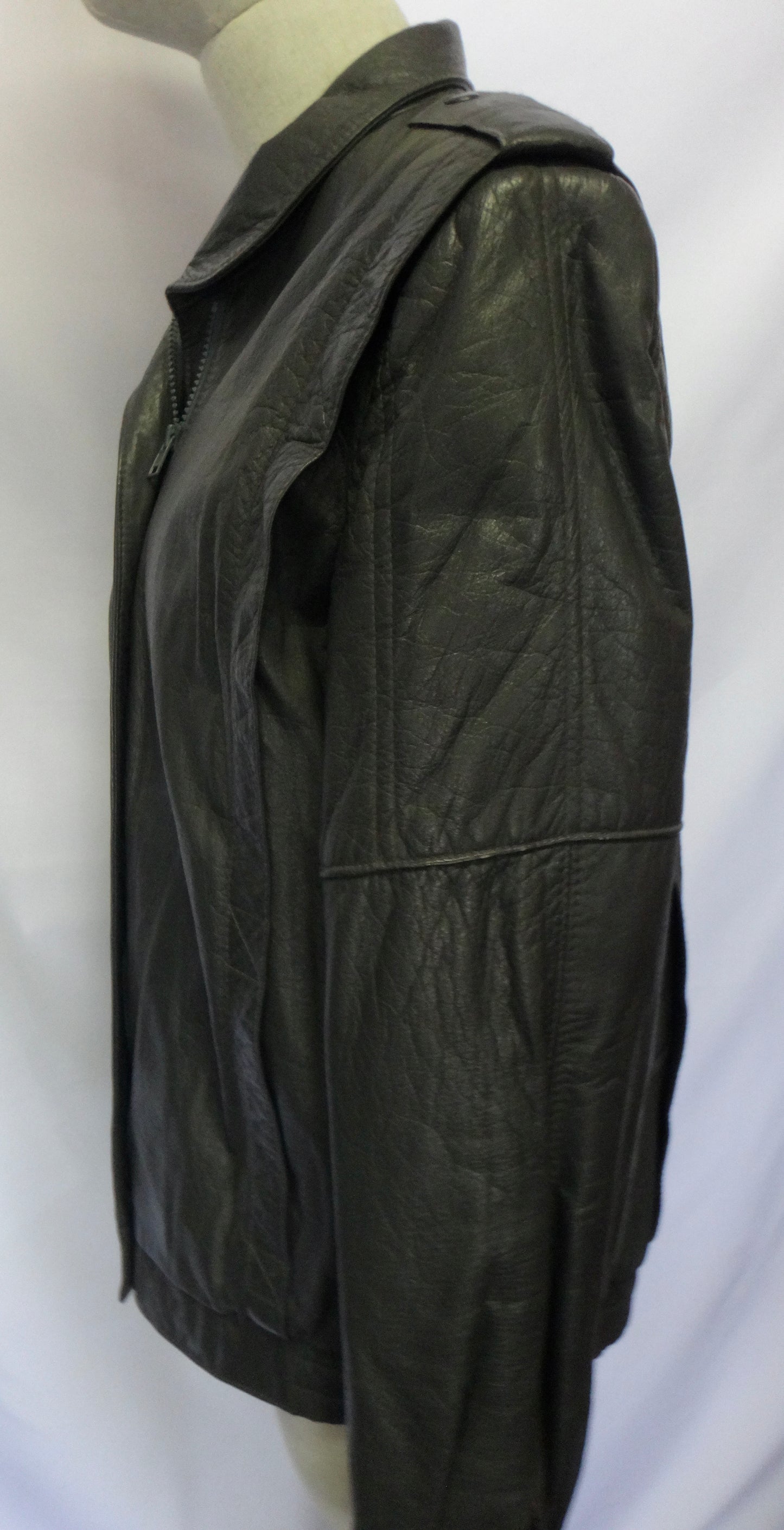 80s Leather Biker Jacket in Stormy Grey