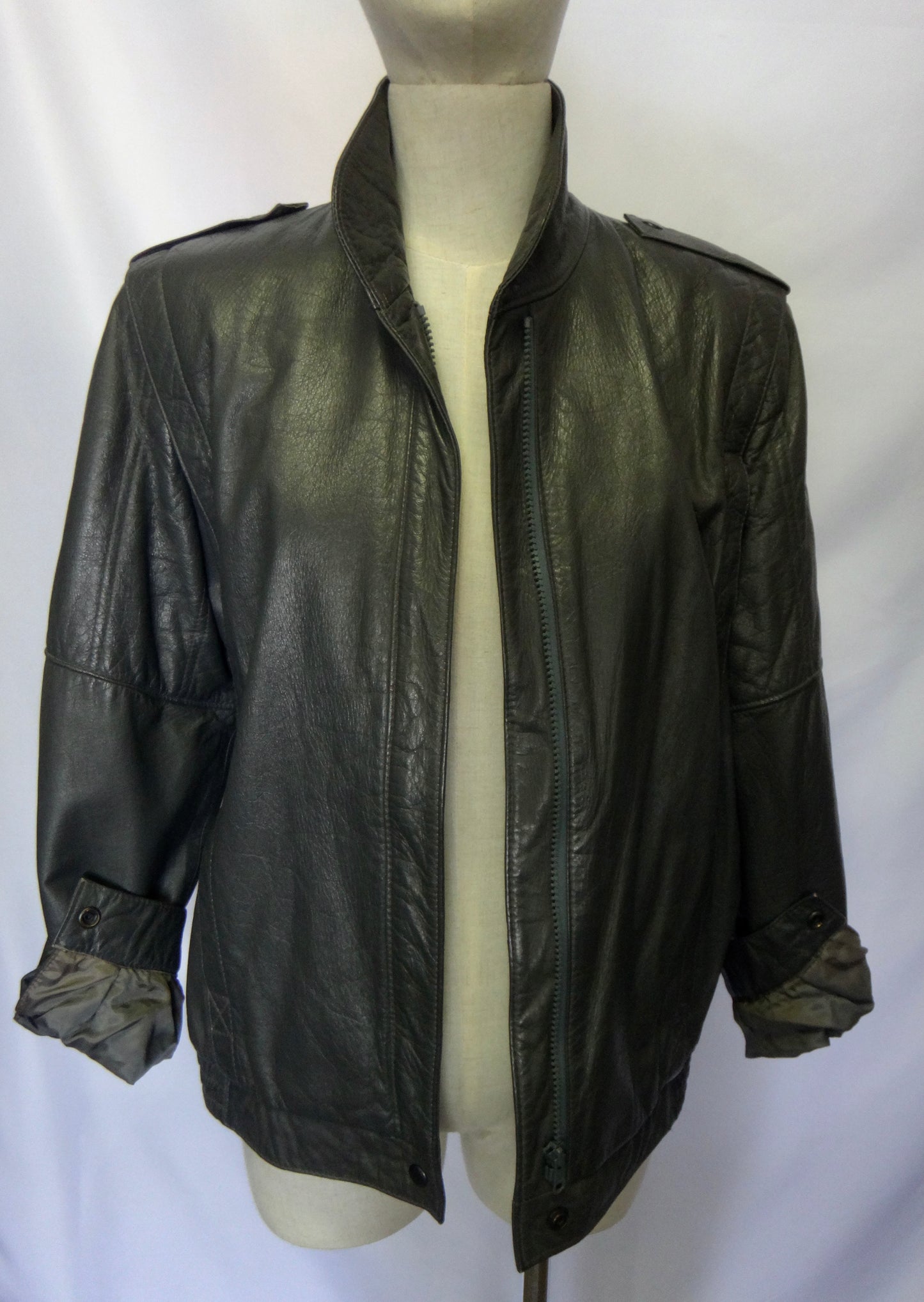 80s Leather Biker Jacket in Stormy Grey