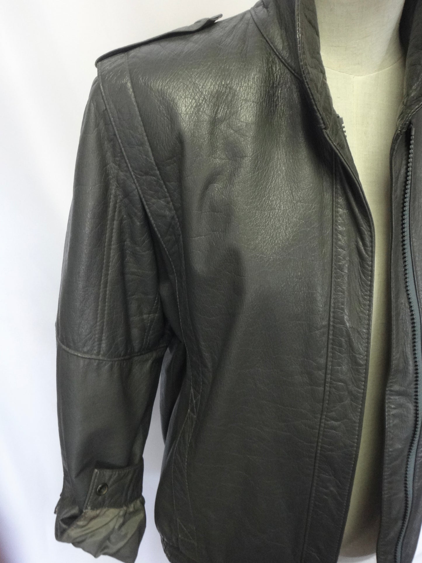 80s Leather Biker Jacket in Stormy Grey