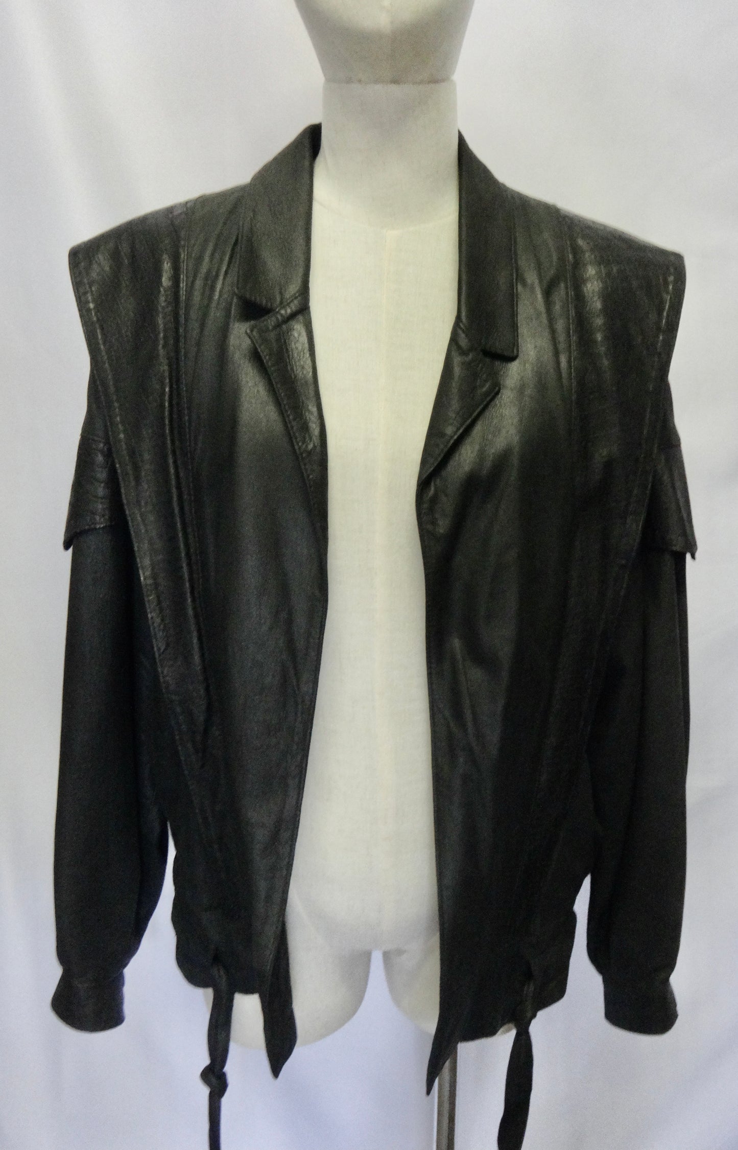 80s Black Leather Jacket with Tie