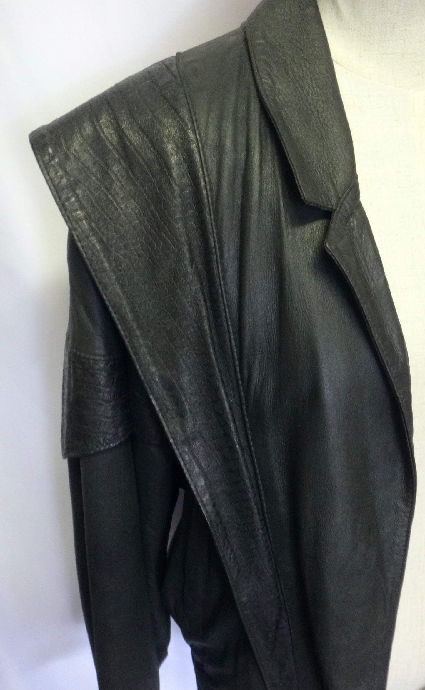 80s Black Leather Jacket with Tie