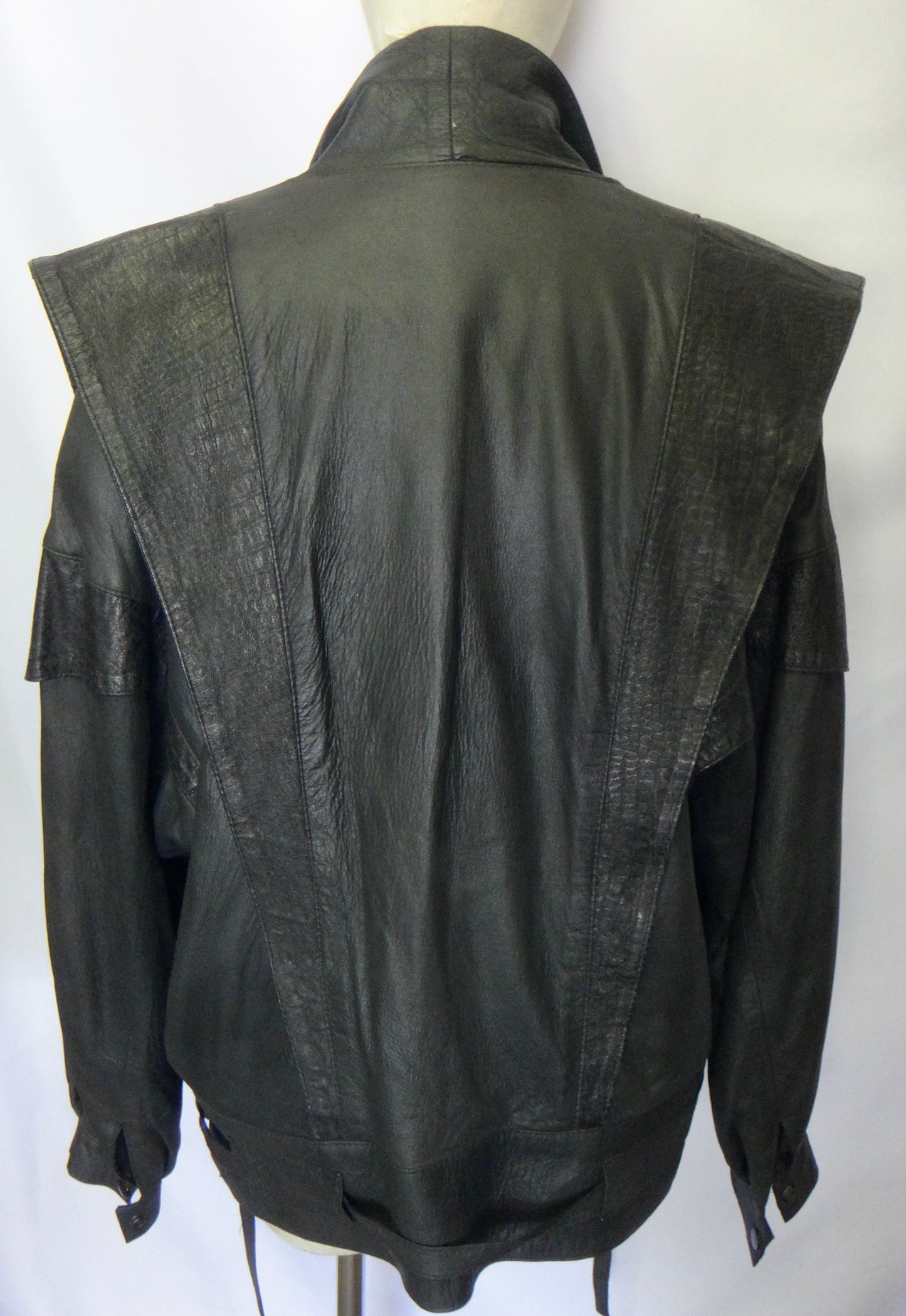 80s Black Leather Jacket with Tie