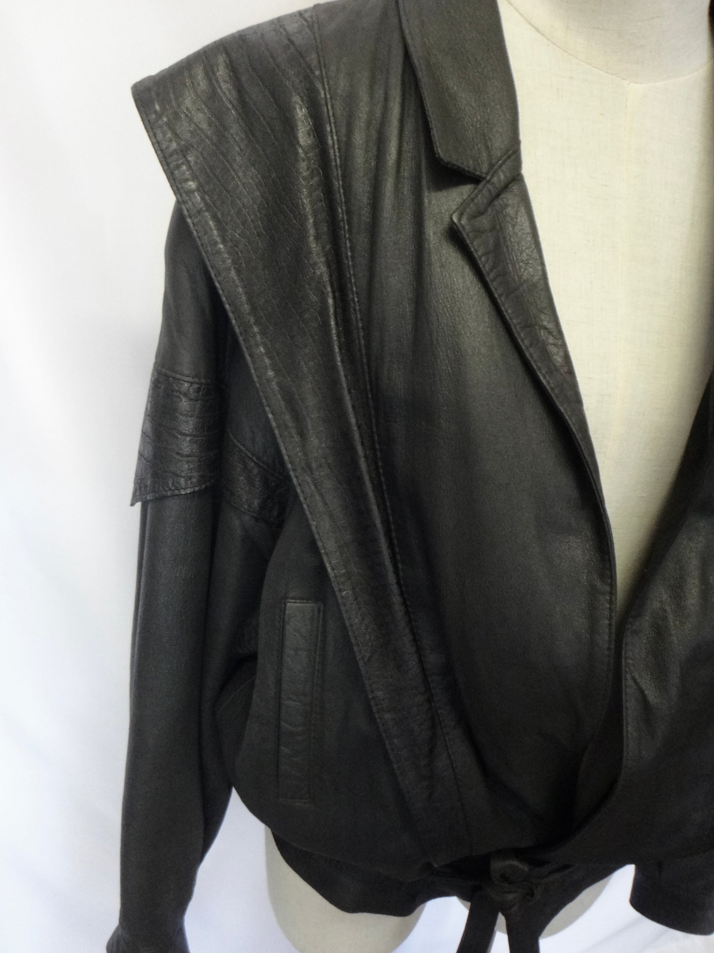 80s Black Leather Jacket with Tie