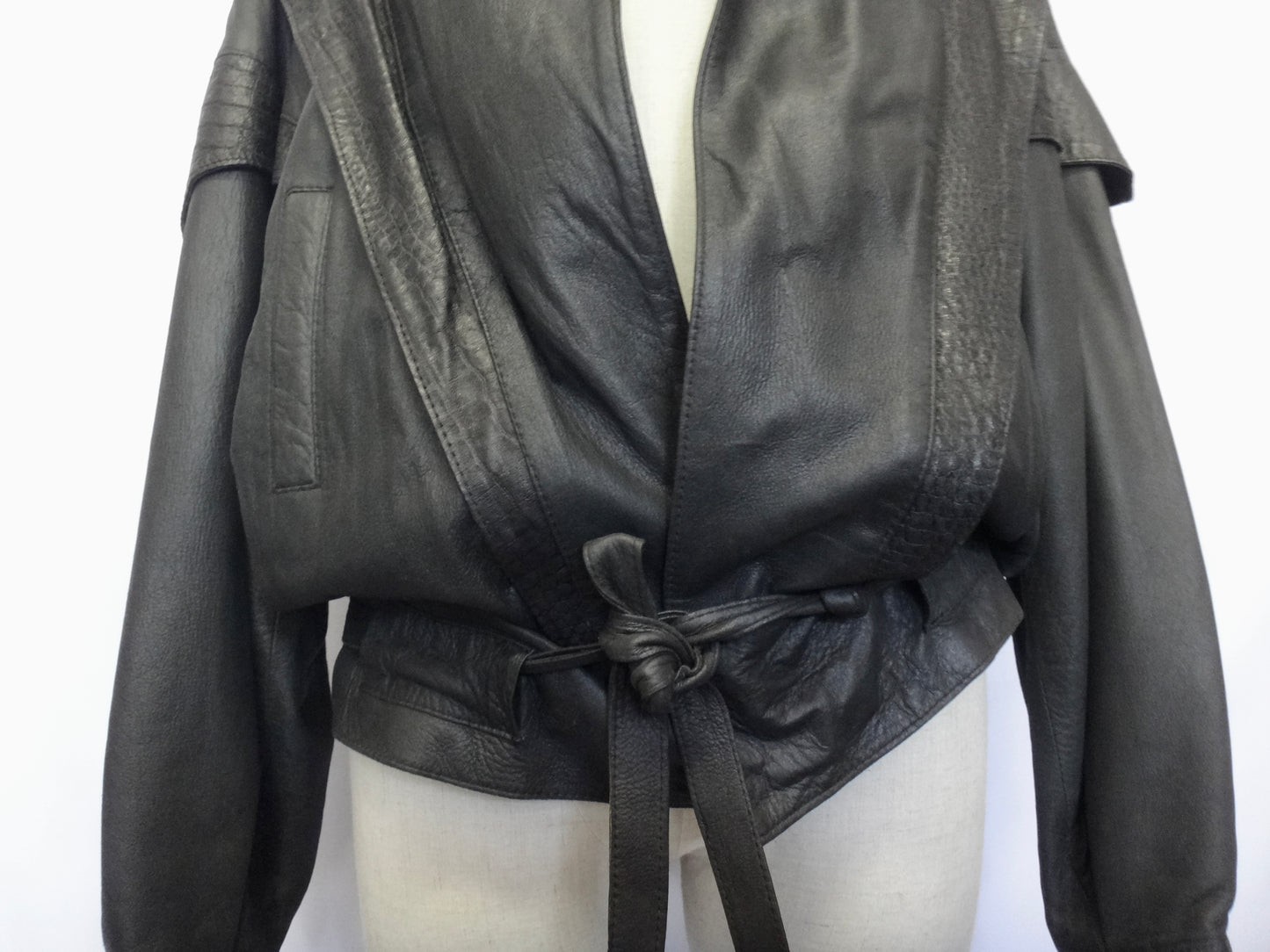 80s Black Leather Jacket with Tie