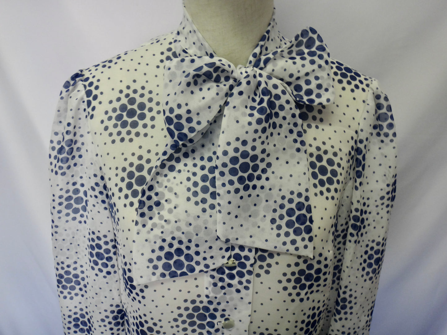 70s/80s Sheer Spot Tie Neck Blouse