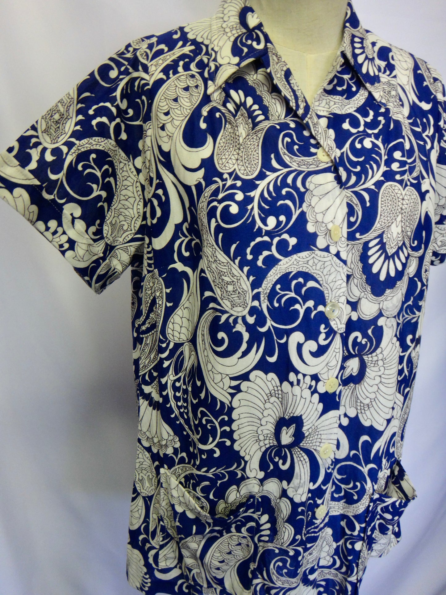 Vintage Blue Paisley Print Shirt Jacket