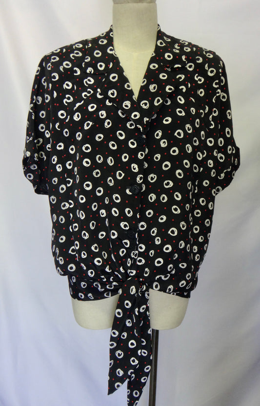 80s/90s Dot Spot Tie Front blouse