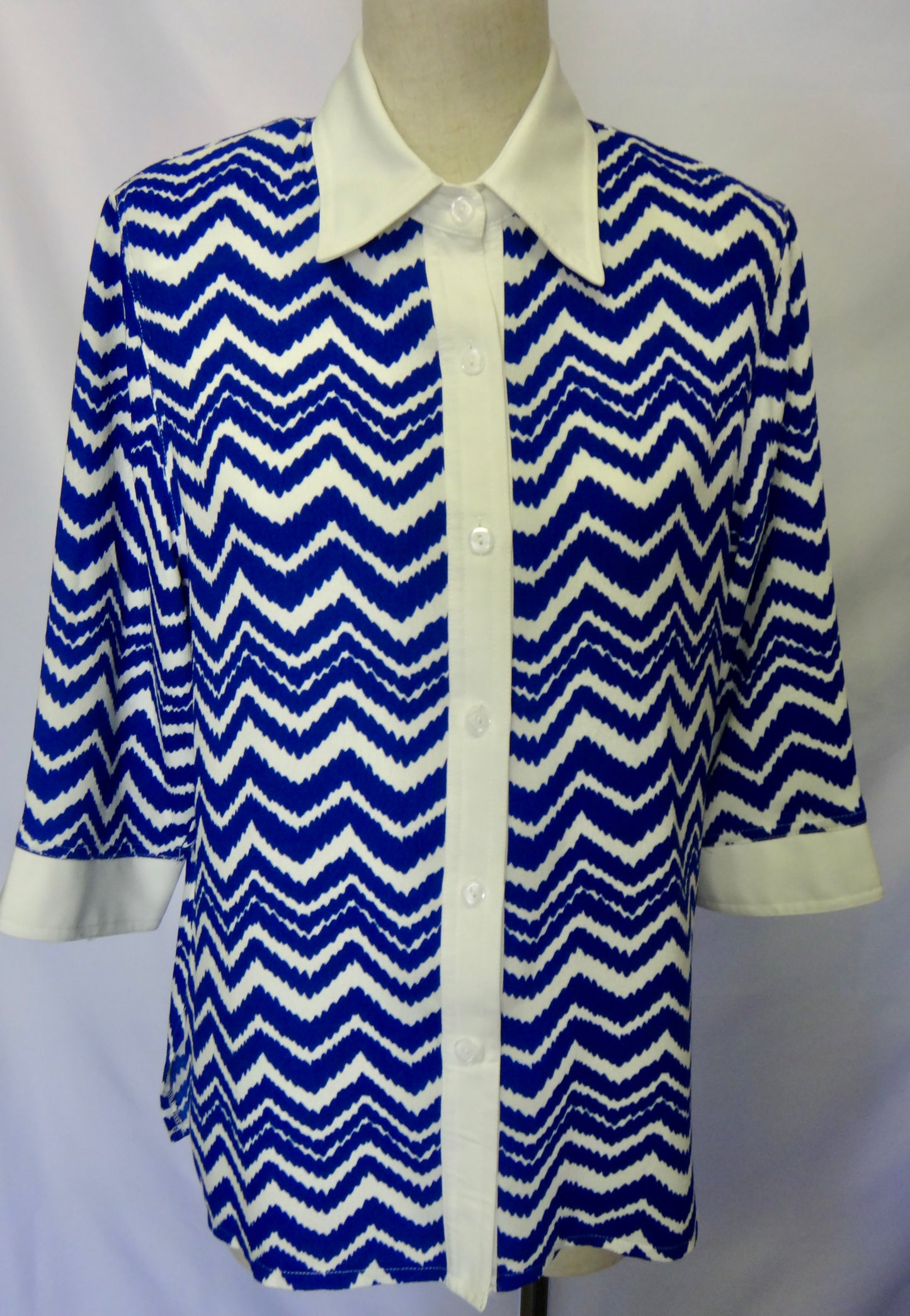 70s Royal Blue Zig Zag Contrast Shirt