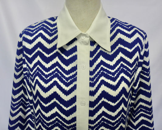 70s Royal Blue Zig Zag Contrast Shirt