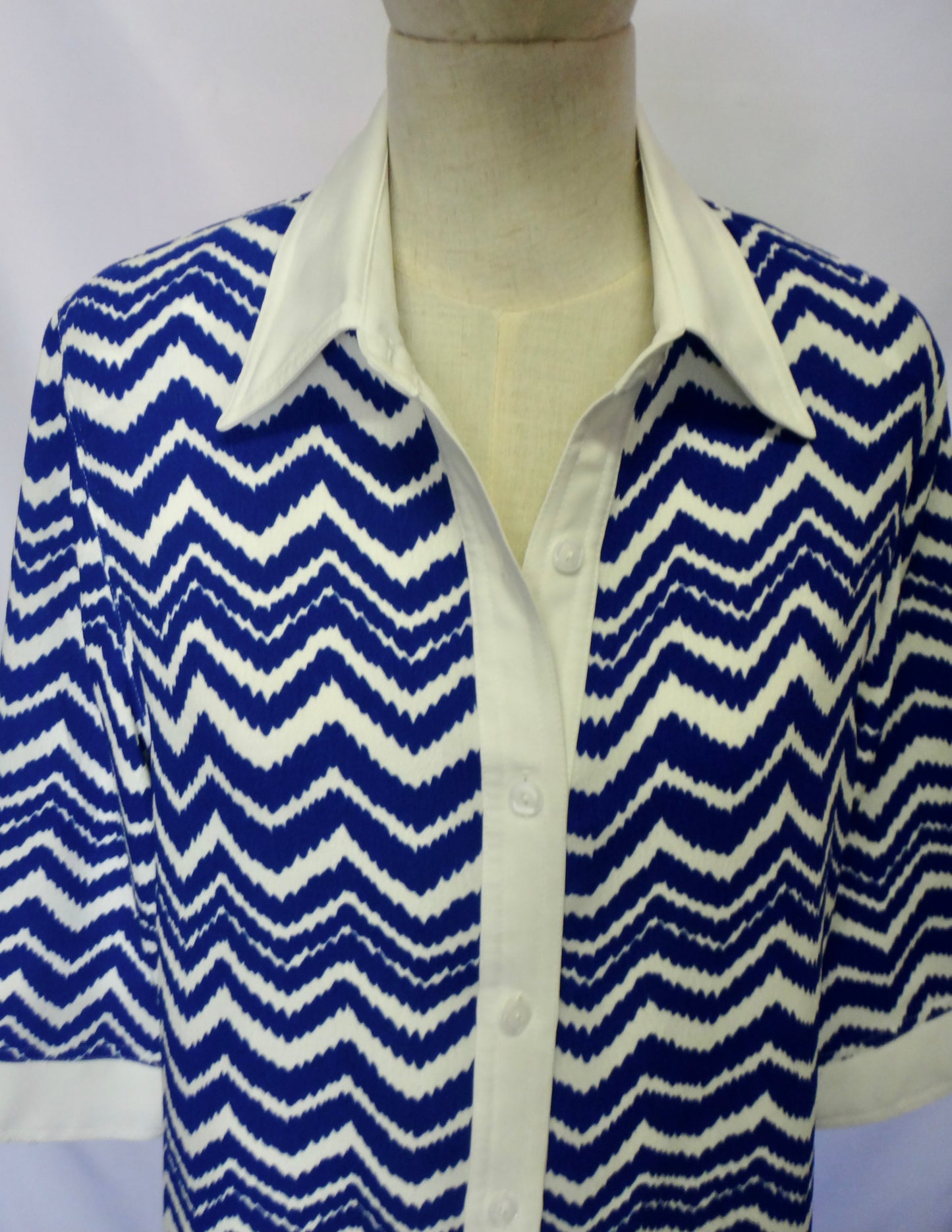 70s Royal Blue Zig Zag Contrast Shirt