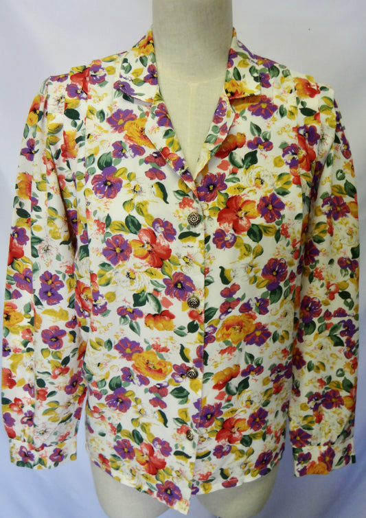 90s Floral Blouse with Gold Buttons