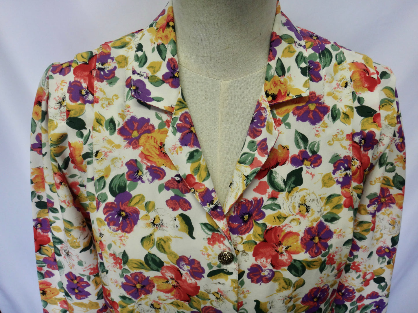 90s Floral Blouse with Gold Buttons