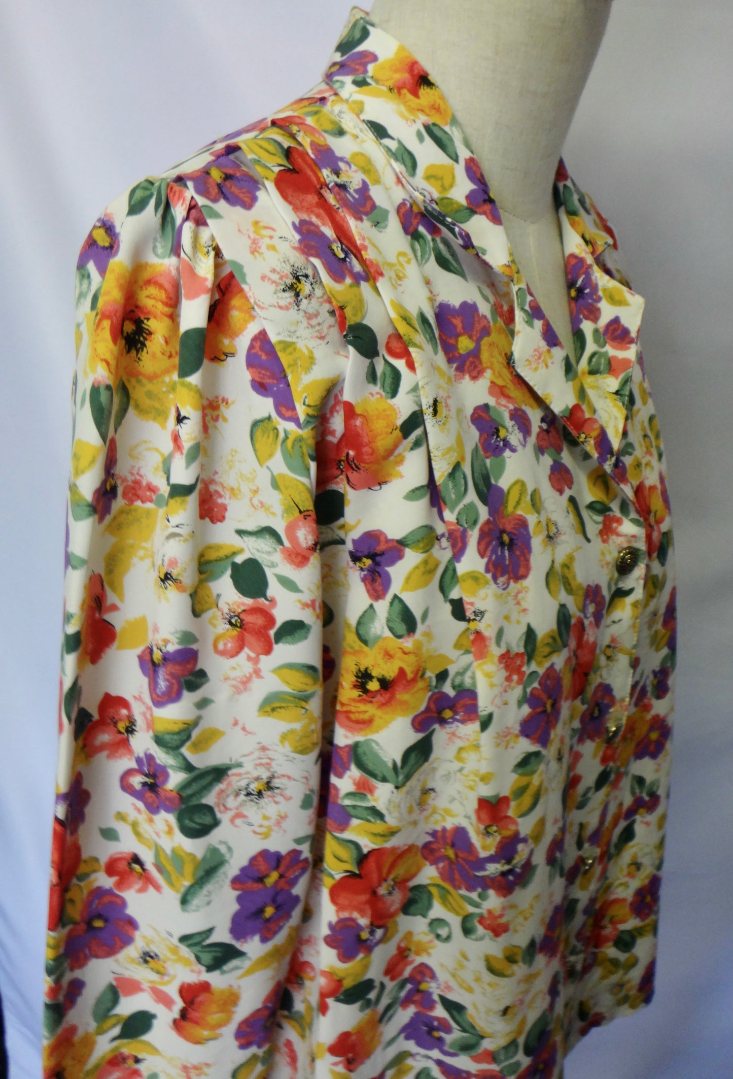 90s Floral Blouse with Gold Buttons