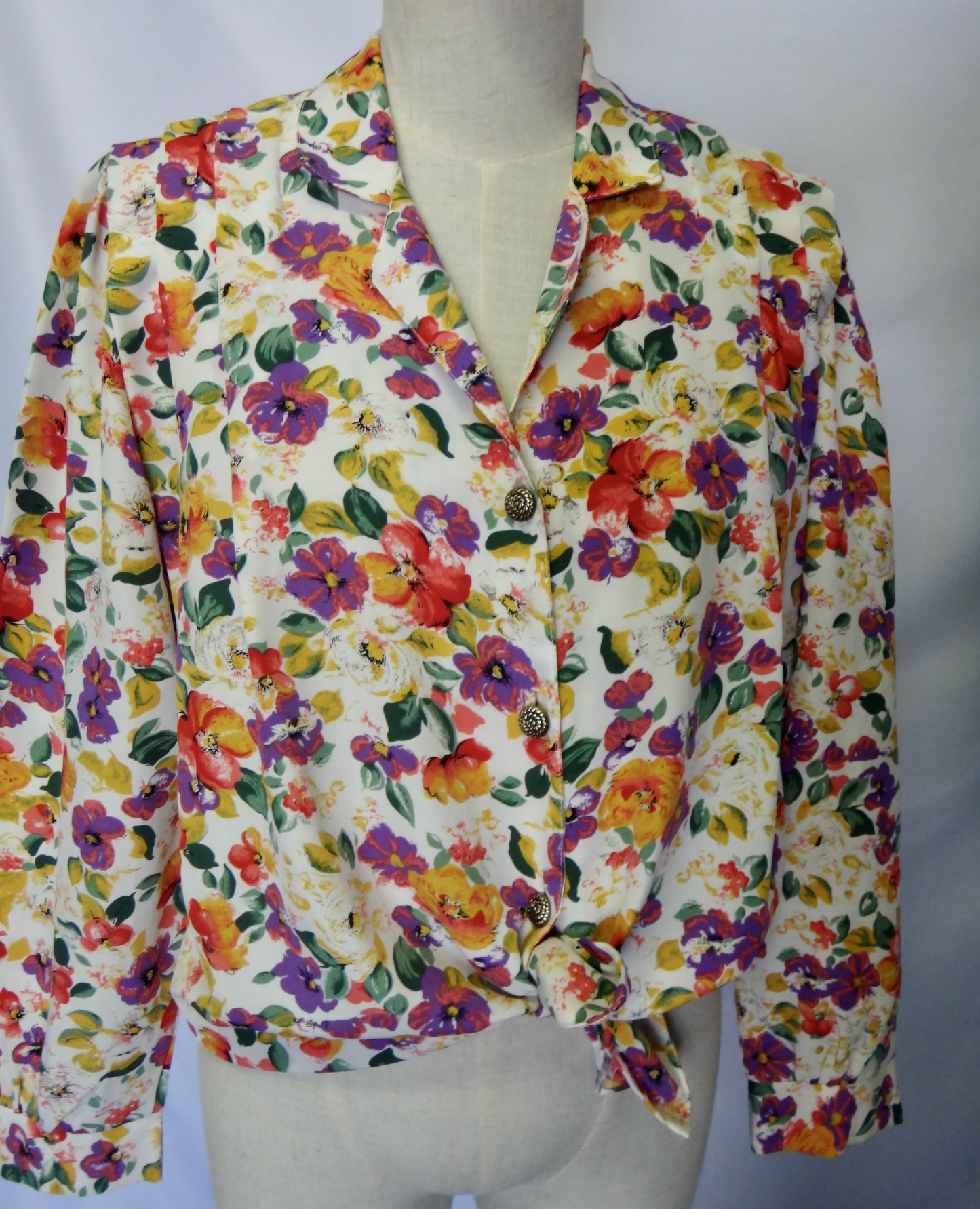 90s Floral Blouse with Gold Buttons