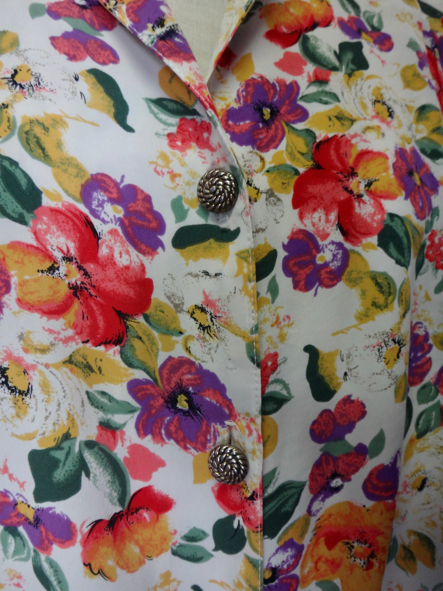 90s Floral Blouse with Gold Buttons