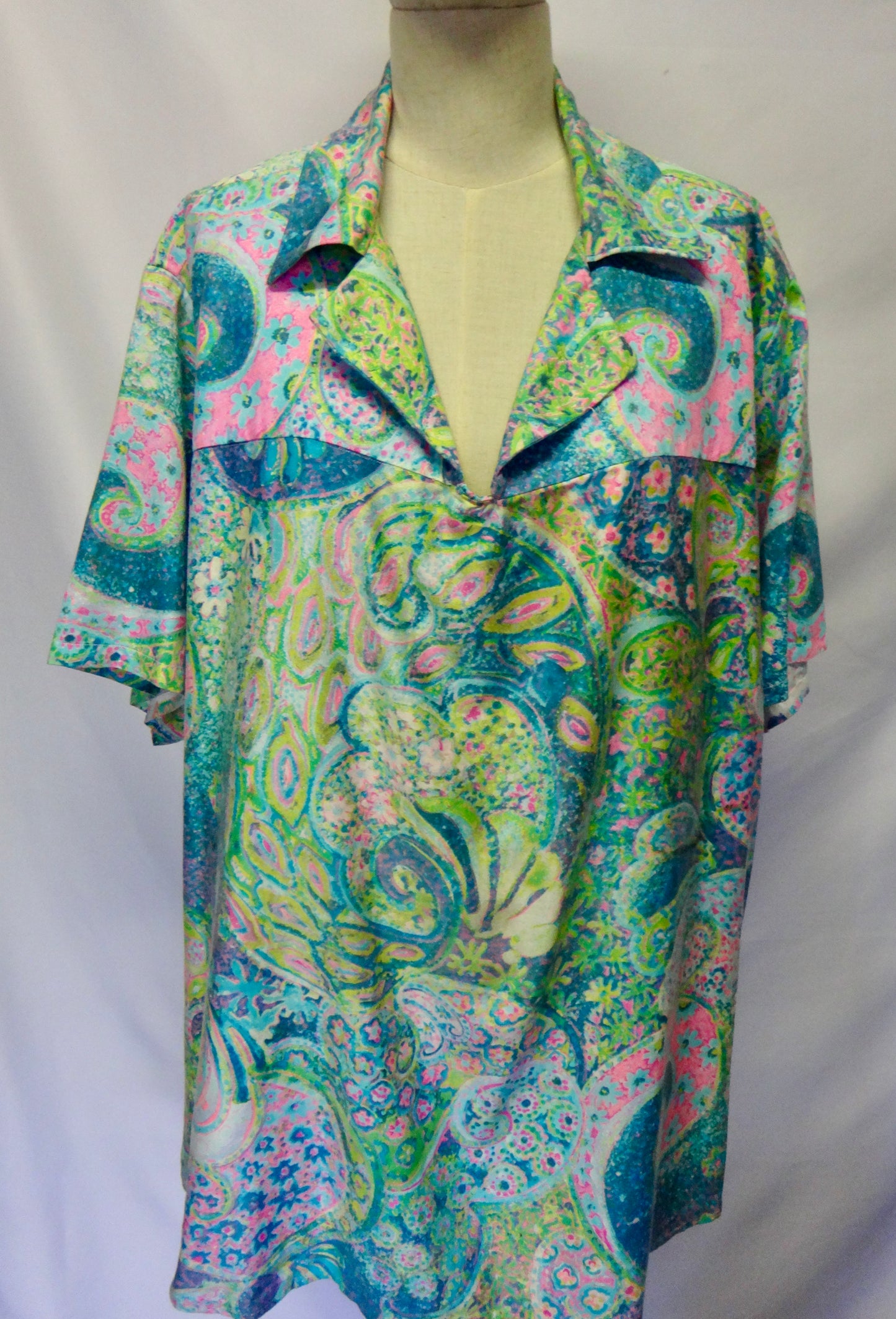 Vintage Paisley Psychedelic Mini Dress Coverall Shirt