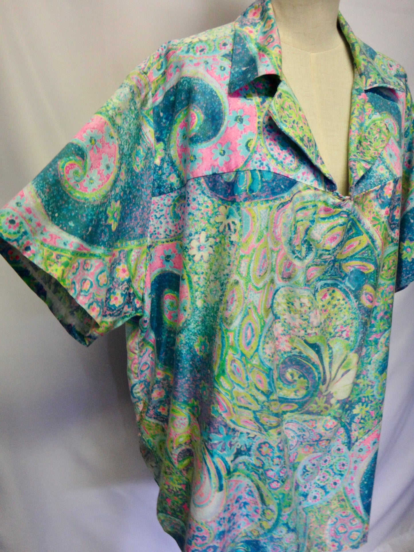 Vintage Paisley Psychedelic Mini Dress Coverall Shirt