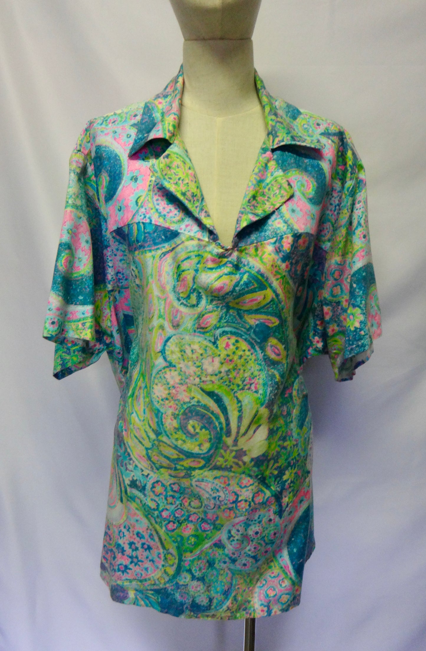 Vintage Paisley Psychedelic Mini Dress Coverall Shirt