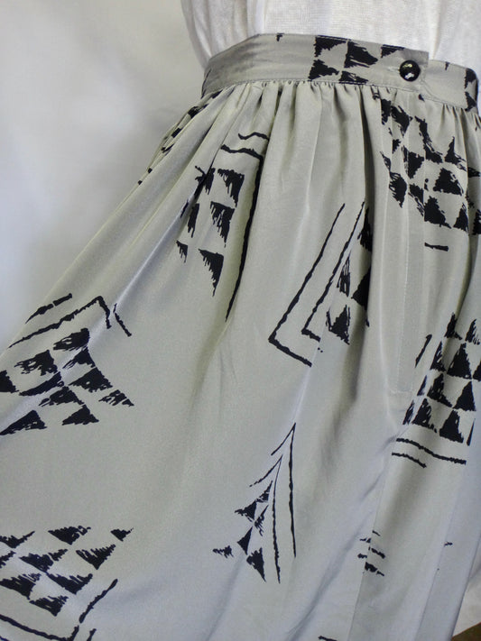 80s/90s Grey Black Abstract Triangle Print Skirt