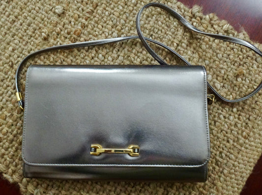 80s Pewter and Gold Clutch Bag