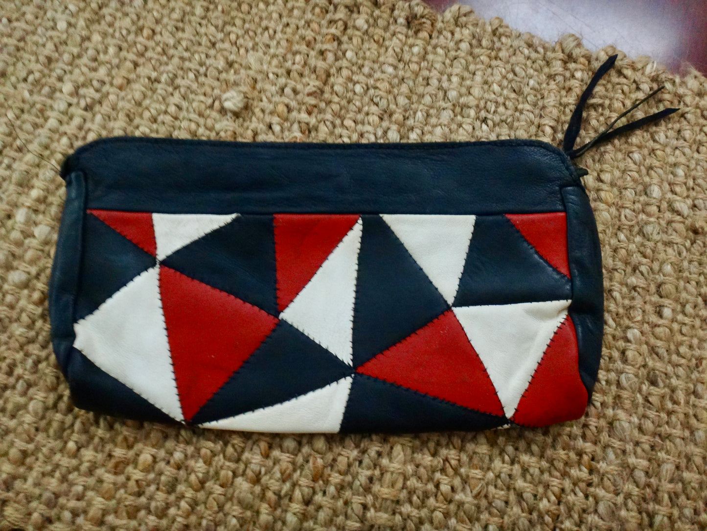 Handmade Leather Clutch Red Black White