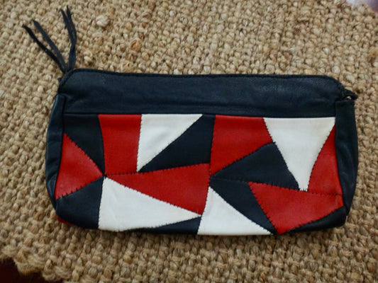 Handmade Leather Clutch Red Black White