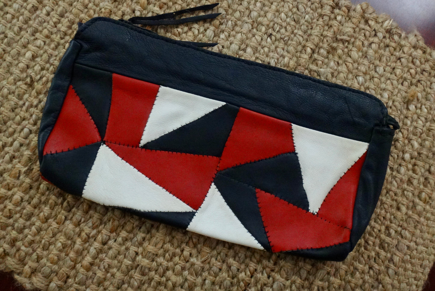 Handmade Leather Clutch Red Black White