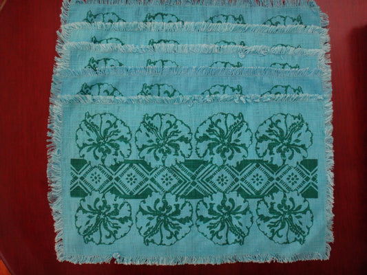 Retro Hibiscus Cloth Placemats Blue Green