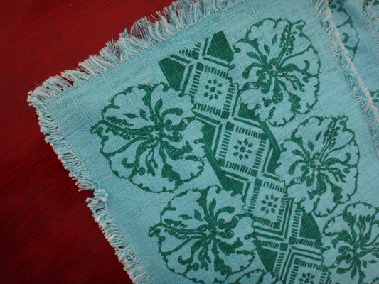 Retro Hibiscus Cloth Placemats Blue Green